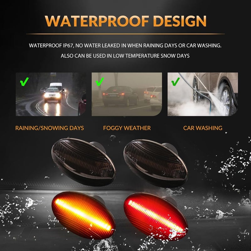 DERMOKA LED Dually Bed Fender Side Marker Lights For 1999-2010 Ford F250 F350 F450 F550 Super Duty Trucks Smoked Len (Amber Red) - Image 5
